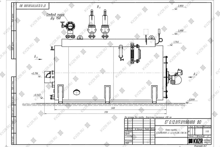 Чертеж дизельного парогенератора 1200 кг 130 С